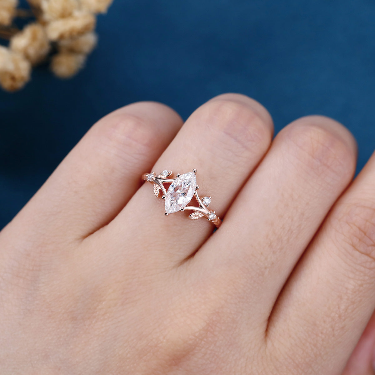 Nature Inspired Marquise cut Moissanite Engagement Ring