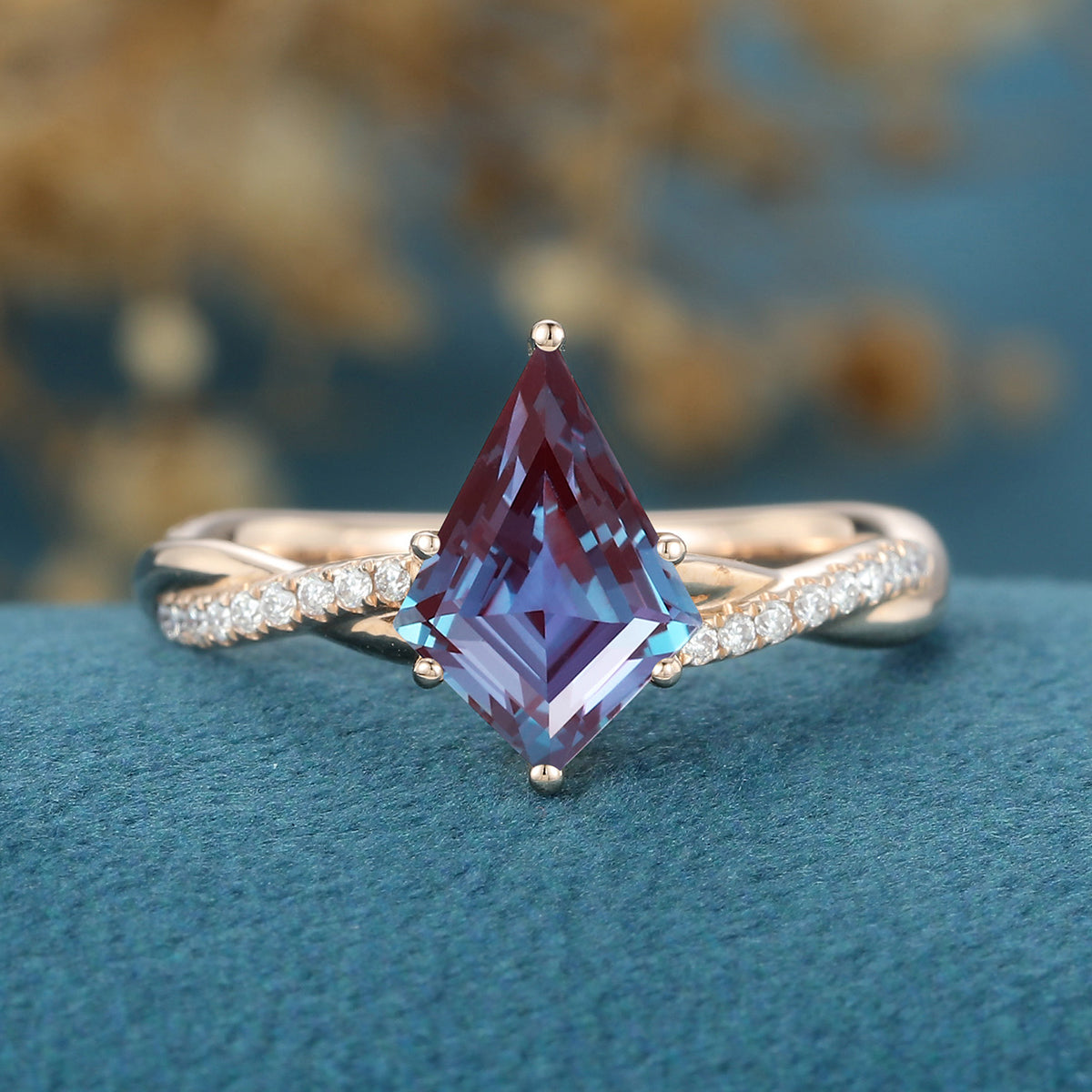 Kite Cut Alexandrite Engagement Ring 