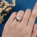 Round cut Moissanite + Pink Sapphire | Lab Emerald Curved Wedding bridal set