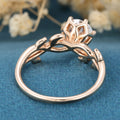 Nature Inspired Roud cut Moissanite Leaf Gold ring set