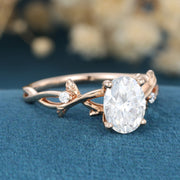 Nature Inspired Oval cut Moissanite Leaf Gold Engagement Ring