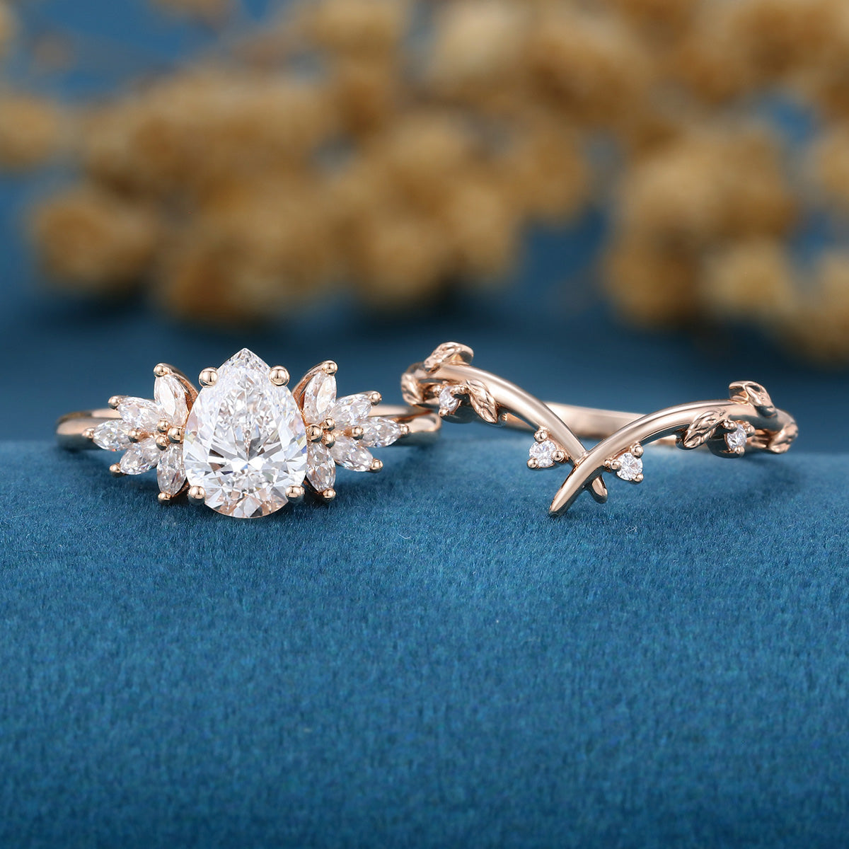 Pear cut Lab Grown Diamond Wedding bridal set