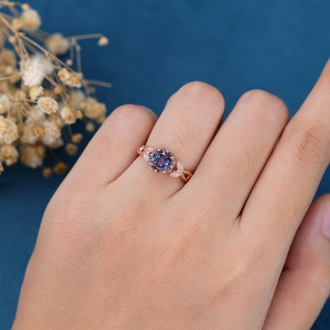 Round Cut Alexandrite Engagement Ring