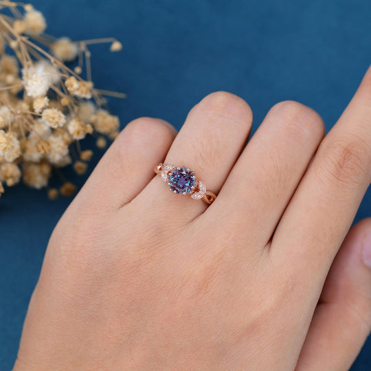 Round Cut Alexandrite Engagement Ring 