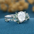 Oval cut Moissanite+ Opal Engagement ring Moss agate Wedding Bridal set (Copy)