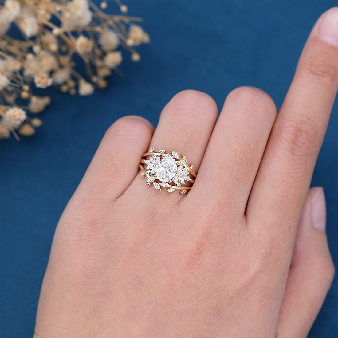 Oval cut 1.5Carat Lab grown Diamond Wedding bridal set