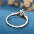 Pear Cut Natural Green Moss Agate Cluster Engagement Ring 