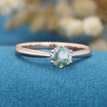 Round Cut Natural Green Moss Agate Engagement Ring 