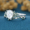 Oval cut Moissanite+ Opal Engagement ring Moss agate Wedding Bridal set (Copy)