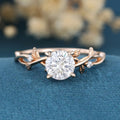 Nature Inspired Round cut Moissanite Leaf Gold Engagement Ring