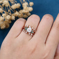 Pear cut Lab Grown Diamond + Moss agate Wedding bridal set