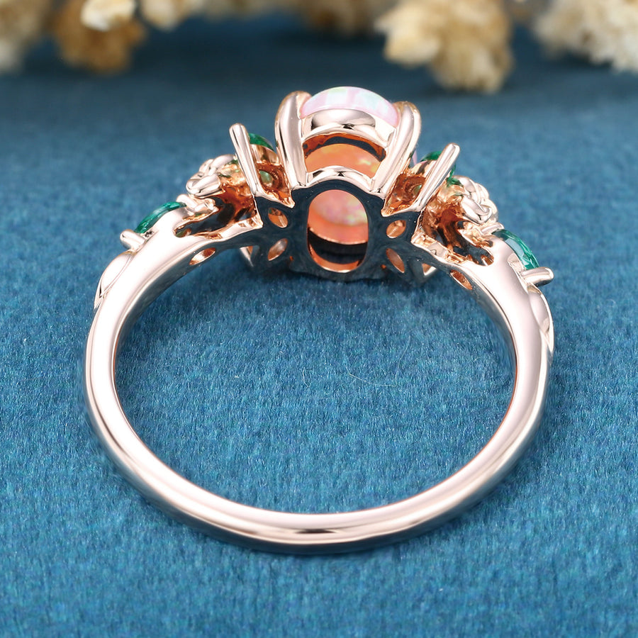 Oval cut Lab Pink Opal Rose Gold Engagement ring