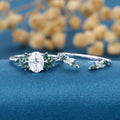 Vintage Oval cut Moissanite + Moss agate Wedding Bridal Set