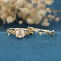 Nature Inspired Round cut Morganite Leaf Gold ring set