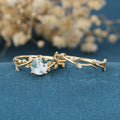 Nature Inspired Round cut Moss Agate Leaf Gold ring set