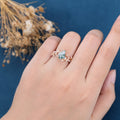 Kite Cut Natural Green Moss Agate Cluster Engagement Ring 