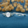 Oval cut Moissanite+ Opal Engagement ring Moss agate Wedding Bridal set (Copy)