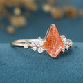 Kite Cut Sunstone Cluster Engagement Ring 