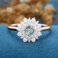 Round Cut Natural Green Moss Agate Cluster Engagement Ring 