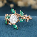 Copy of Nature Inspired Round cut Moissanite | Natural Emeralds Gold Engagement Ring