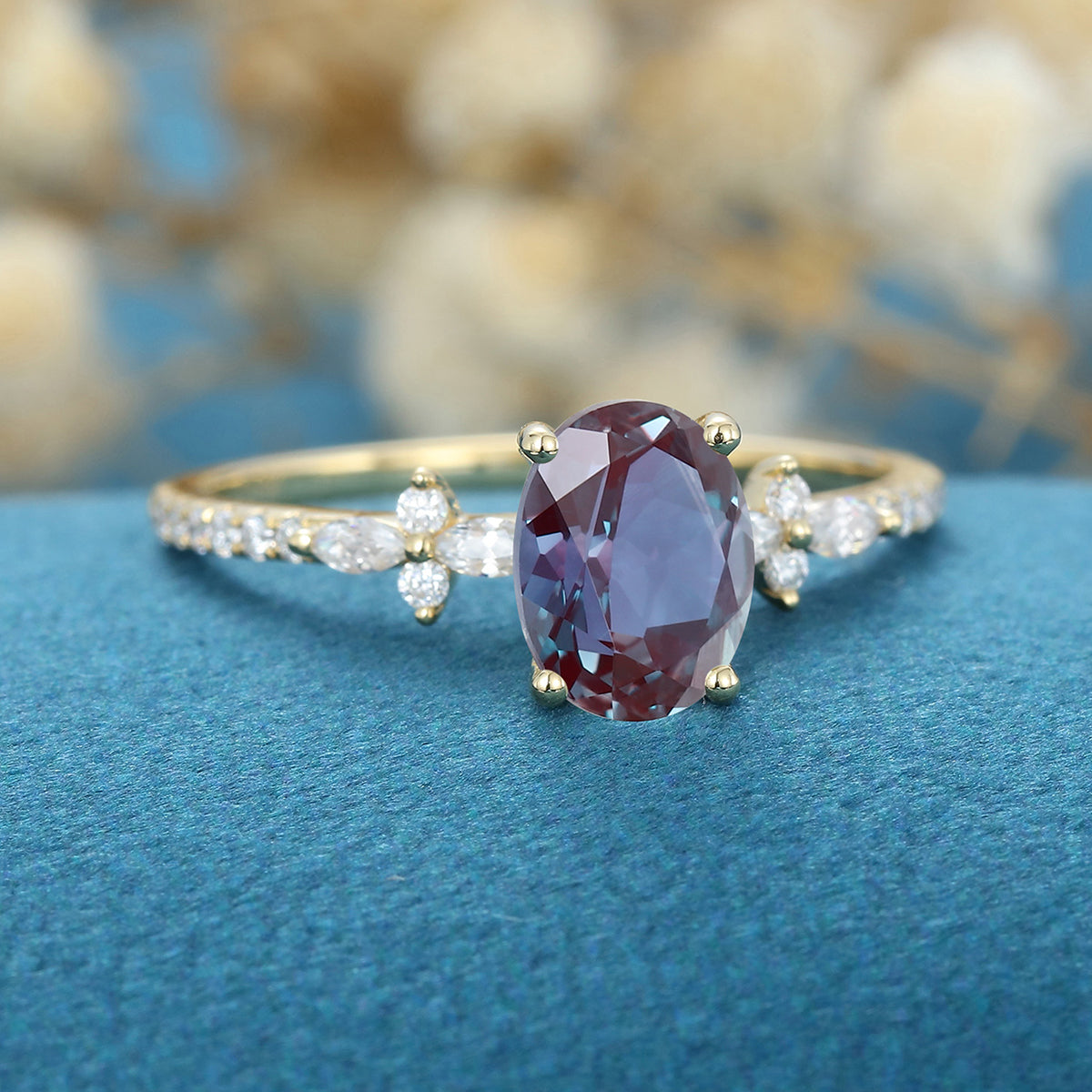 Oval cut Alexandrite | Diamond Engagement ring 