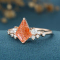 Kite Cut Sunstone Cluster Engagement Ring 