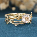 Nature Inspired Round cut Morganite Leaf Gold ring set