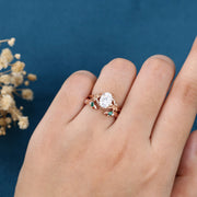 Oval cut Moissanite Rose Gold Matching Moissanite | Lab Grown Emerald Rose Gold Wedding Bridal Set