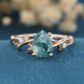 Nature Inspired Pear cut Moss Agate Leaf Gold Engagement Ring