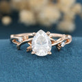 Nature Inspired Pear cut Moissanite Leaf Gold Engagement Ring