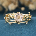 Nature Inspired Round cut Morganite Leaf Gold ring set