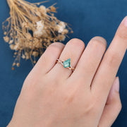 Kite Cut Natural Green Moss Agate Cluster Engagement Ring 