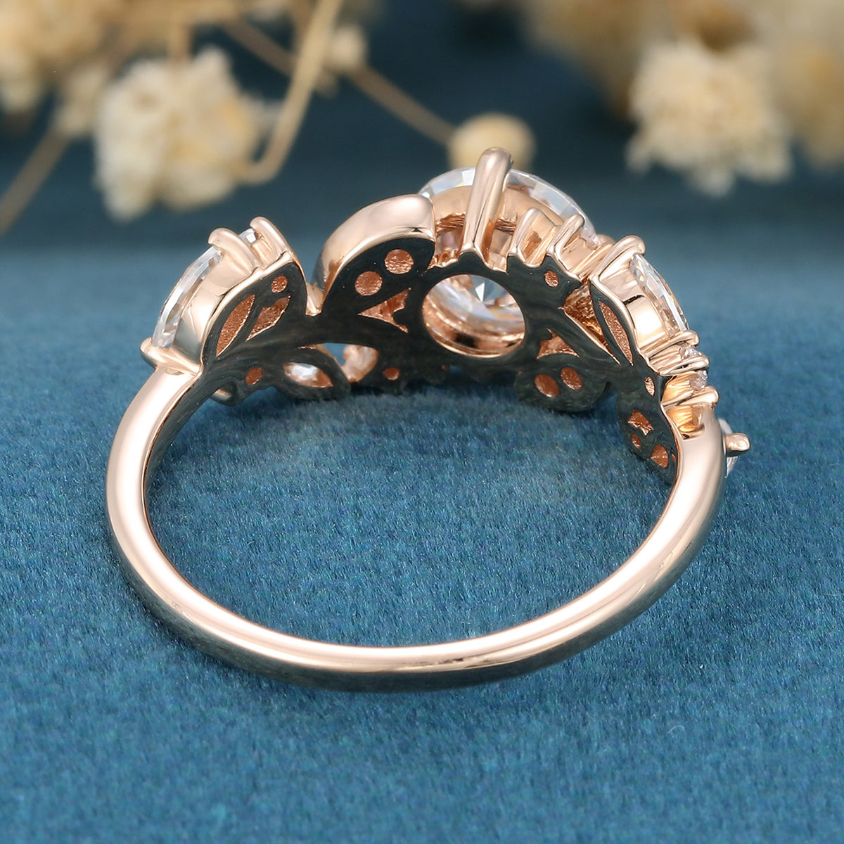 Copy of Nature Inspired Round cut Moissanite Leaf Gold Engagement Ring