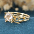 Nature Inspired Round cut Morganite Leaf Gold ring set