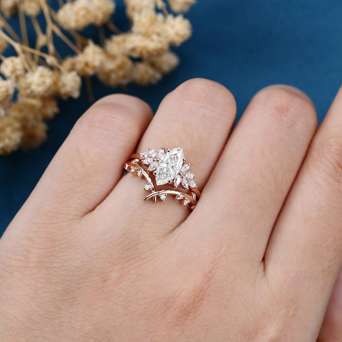 1.0 Carat Marquise cut Lab Grown Diamond Wedding bridal set