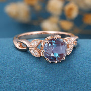 Round Cut Alexandrite Engagement Ring 