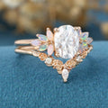 Oval Cut Moissanite+Opal Rose Gold Wedding Bridal set