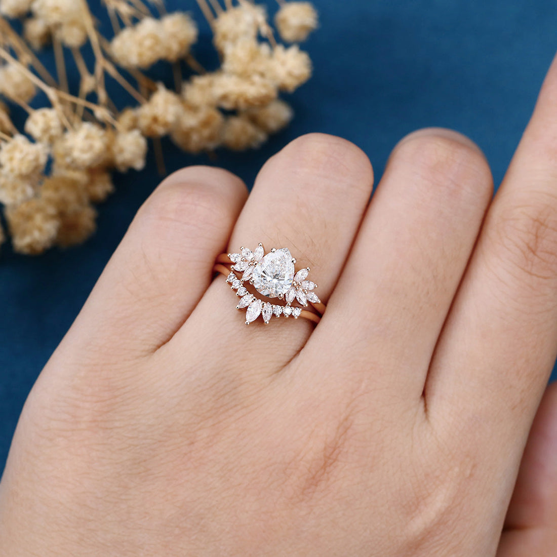 Pear cut Lab Grown Diamond Wedding bridal set