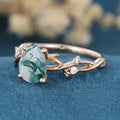 Nature Inspired Pear cut Moss Agate Leaf Gold Engagement Ring