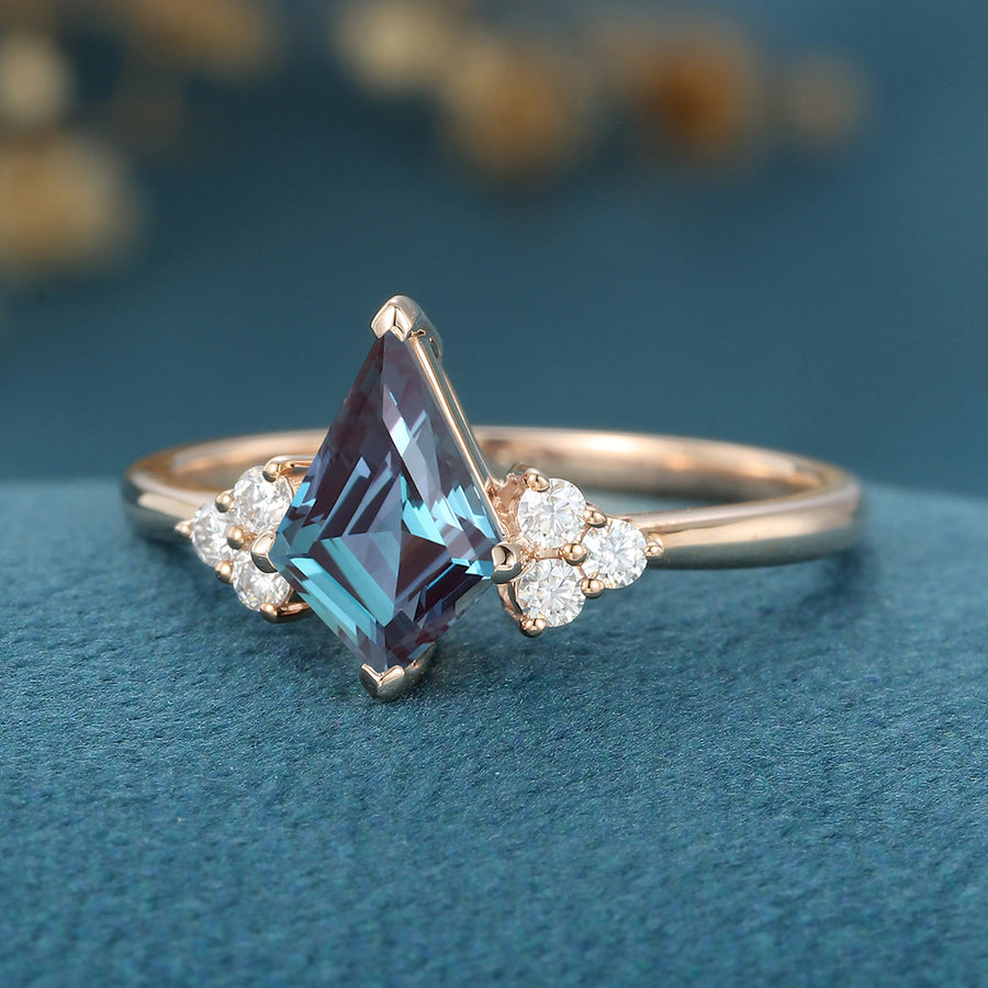 Kite Cut Alexandrite Engagement Ring 