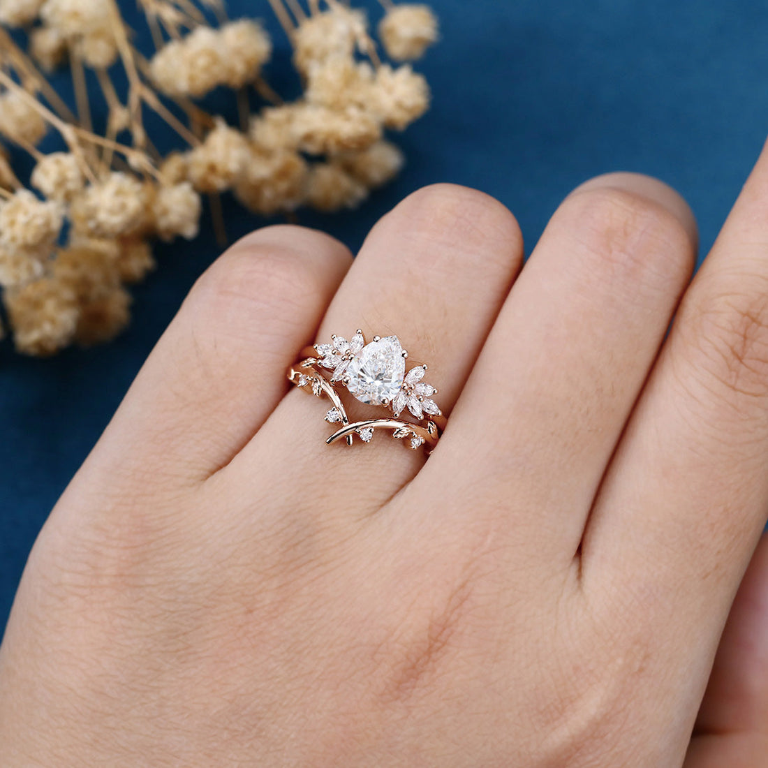 Pear cut Lab Grown Diamond Wedding bridal set