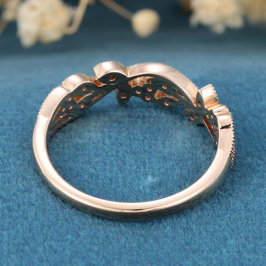 Nature Inspired moissanite | Diamonds Leaf branch stacking Gold wedding ring