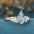 Kite Cut Natural Green Moss Agate Cluster Engagement Ring 