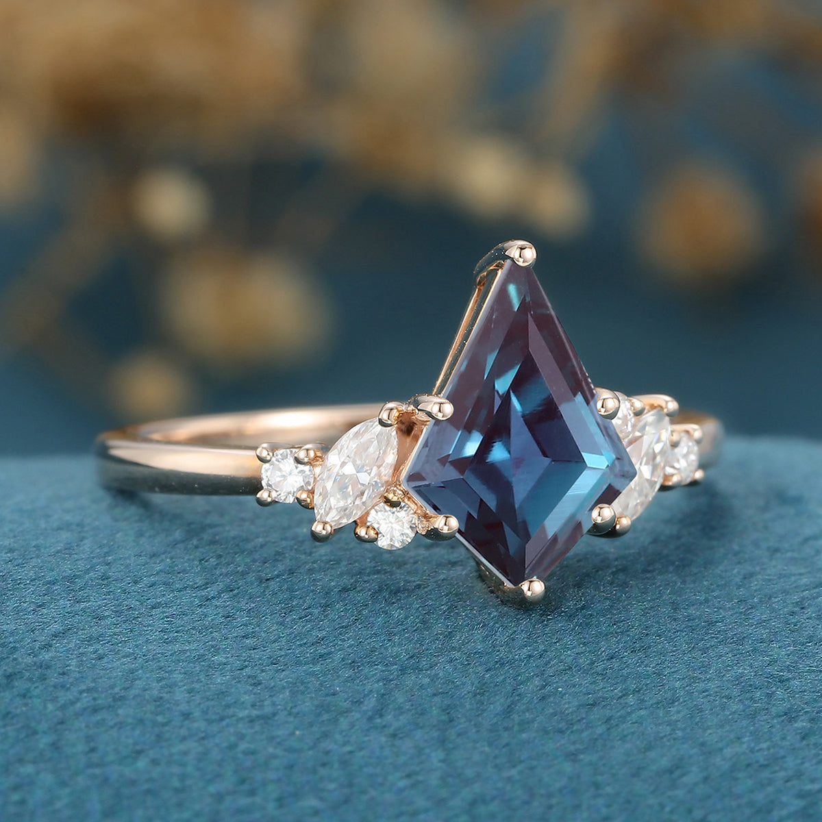 Kite Cut Alexandrite Engagement Ring 