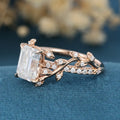 Copy of Nature Inspired Emerald cut Moss Agate Leaf Gold Engagement Ring