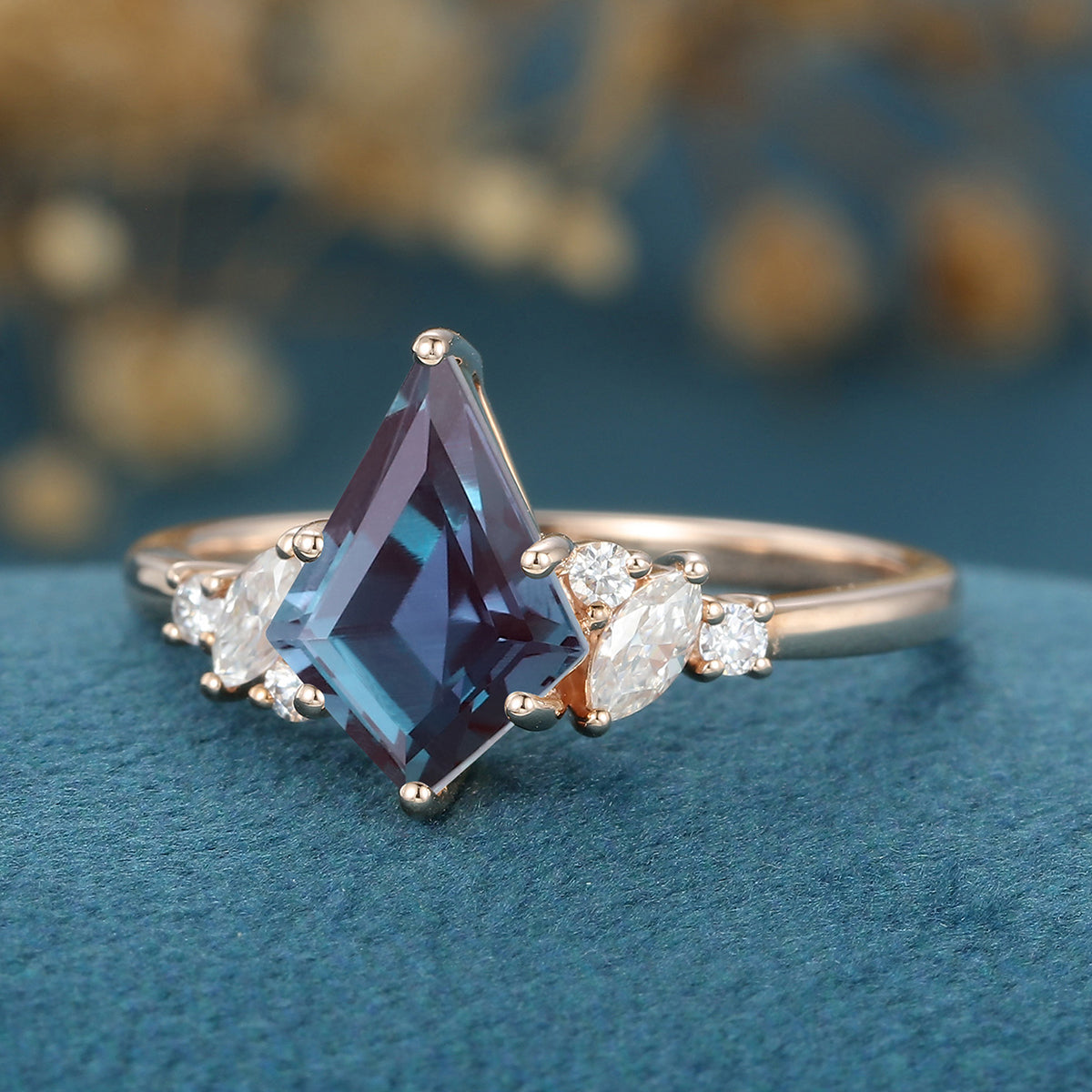 Kite Cut Alexandrite Engagement Ring 