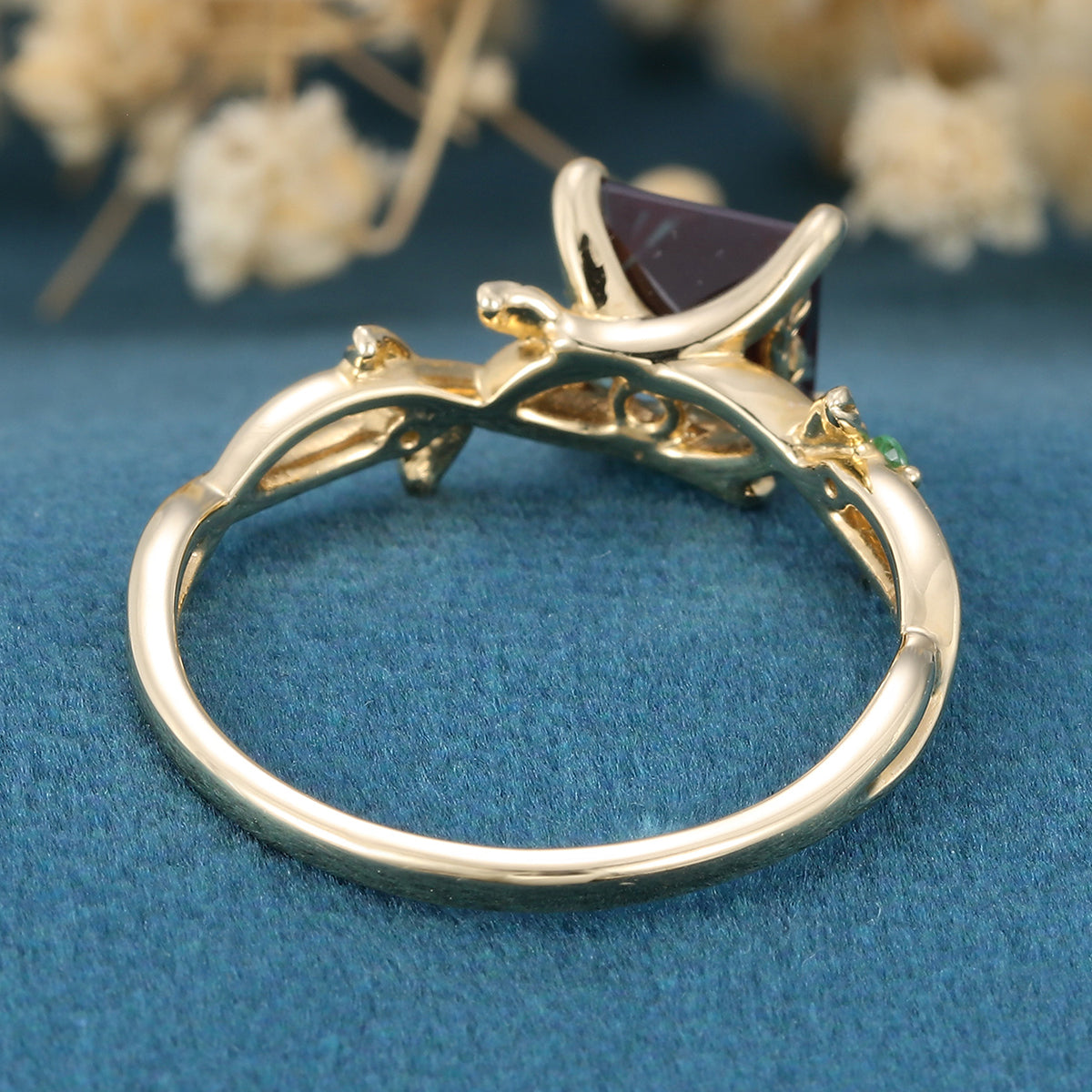 Copy of Nature Inspired Princess cut Lab Alexandrite Leaf Gold Engagement Ring