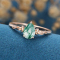 Pear Cut Natural Green Moss Agate Cluster Engagement Ring 