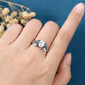 Vintage Oval cut Moissanite + Moss agate Wedding Bridal Set