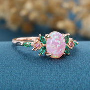 Oval cut Lab Pink Opal Rose Gold Engagement ring